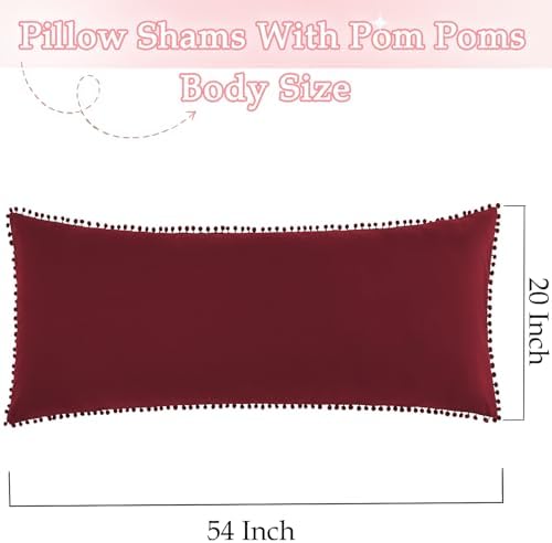 Pom Poms Pillow Shams Body Size, Burgundy Decorative Pillowcases - Image 3