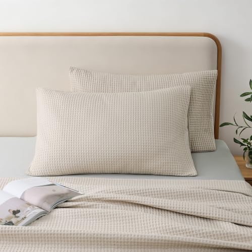 100% Cotton Waffle Pillow Shams Queen Size Set of 2 by ShunjieHome