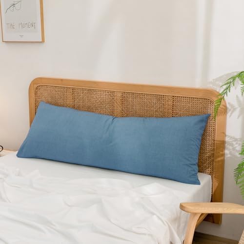 BESTOUCH Washed Cotton Pillowcases Linen Feel Dark Blue Body - Image 3