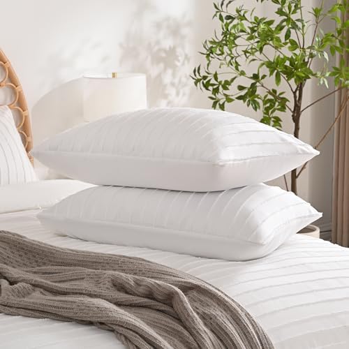 JELLYMONI Bright White Striped Tufted Pillowcases King Size - Image 4