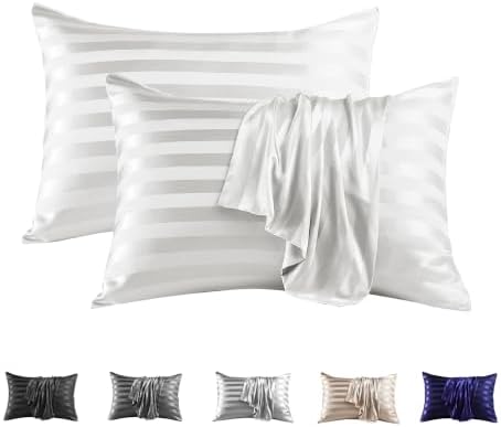 MR&HM Satin Pillowcase 2 Pack, Queen Size 20"x30", Ivory Striped by MRHM