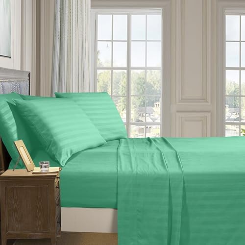 Elegant Comfort 4-Piece Damask Stripe Sheet Set, Paradise Teal - Image 2