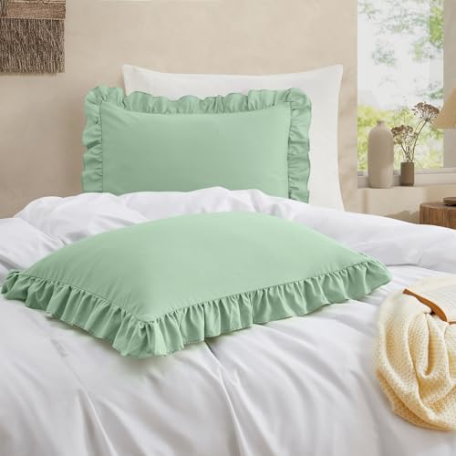 Ruffled Pillow Cases, Sage Green, Queen 20"x30" - Image 2