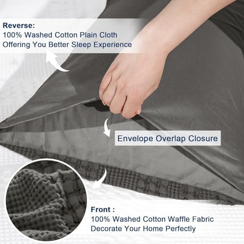 PHF 100% Cotton Waffle Pillow Shams Standard Size, 2 Pack 20" x 26" Soft - Image 4