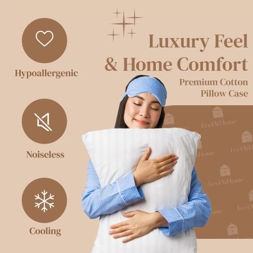 FeelAtHome 100% Cotton Waterproof Pillow Protectors, 20x26 Standard 2 Pack - Image 2