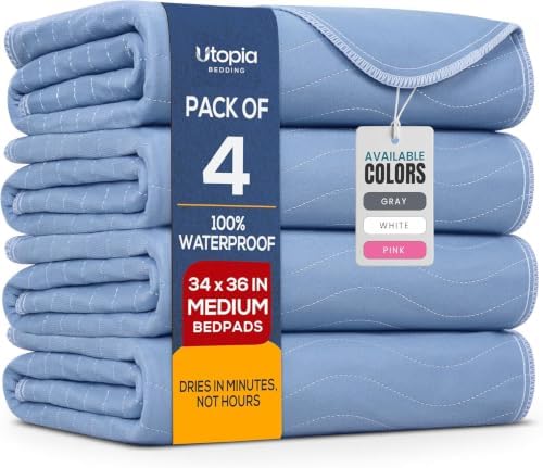 4 Pack Waterproof Reusable Heavy Absorbency Incontinence Bed Pads 34"x36" by UTOPIABEDDING