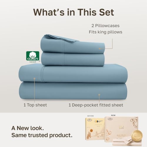 California Design Den Soft 100% Cotton Sateen King Bedsheets Set, Sky Blue - Image 3