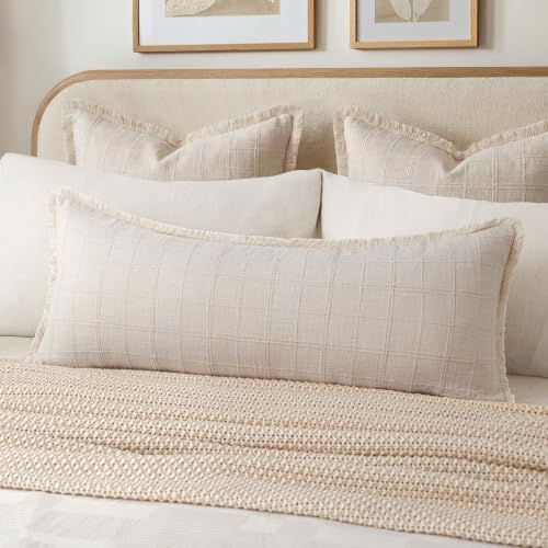 Foindtower Set of 1 Decorative Linen Check Fringe Throw Pillow Cover Long by Foindtower