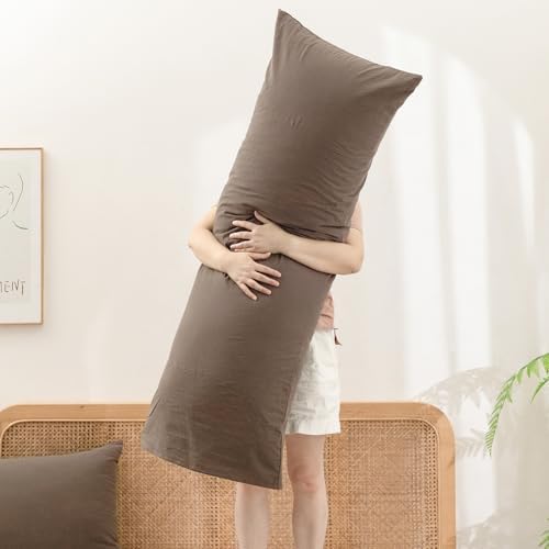 BESTOUCH Washed Cotton Pillowcases Linen Feel Pine Bark Brown Body - Image 5