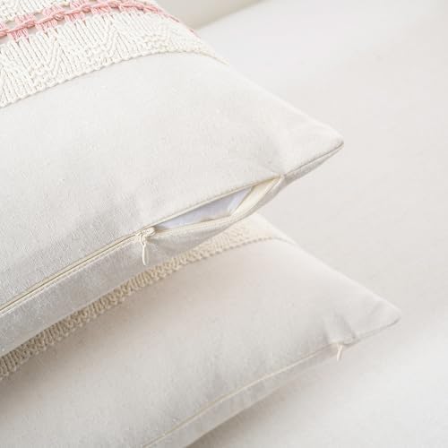Fancy Homi Set of 1 Boho Pink Decorative Throw Pillow Cover 14x14 Inch - Image 3