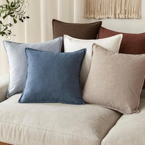 Foindtower Linen Solid Decorative Throw Pillow Covers 18x18 Inch Dark Blue - Image 7