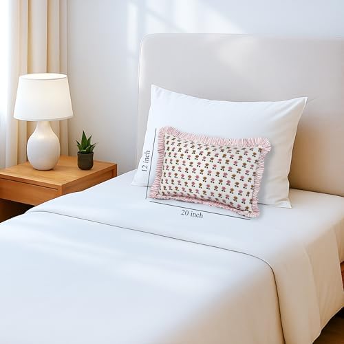 CPC Block Print Rosette Bloom Ruffle Cotton Lumbar Pillow Cover 12x20 inch - Image 7