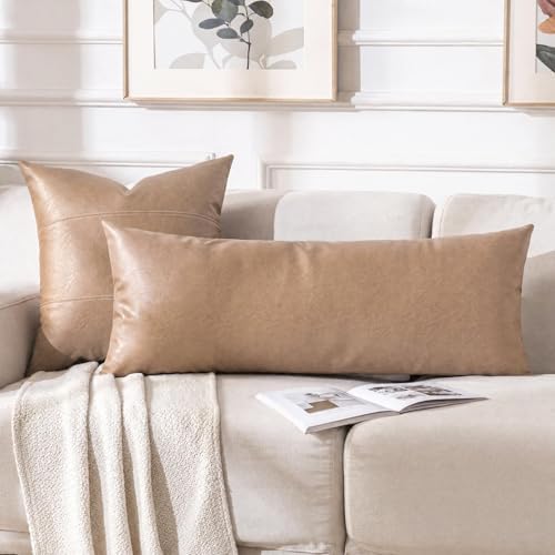 Fancy Homi Tan Boho Long Lumbar Faux Leather Body Decorative Throw Pillow Cover - Image 6