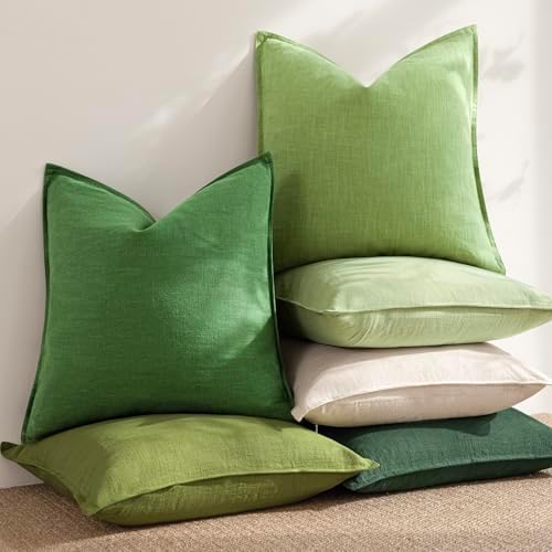 Foindtower Linen Solid Decorative Throw Pillow Covers 20x20 Inch Lime Green - Image 6