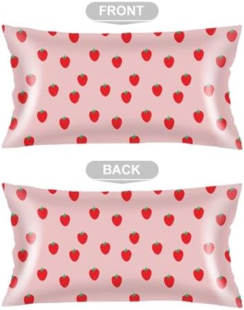 Silk Satin Pillowcase for Hair and Skin, Strawberry Long Pillow Cover King Size - Image 3