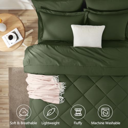 CozyLux Queen Comforter Set 88"x88" Olive Green - Image 5