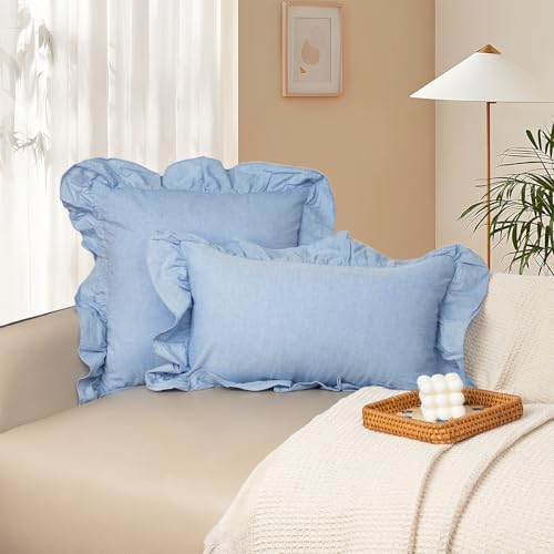 JoraLion Ruffled Throw Pillow Cover 20x20 Solid Light Blue - Image 2