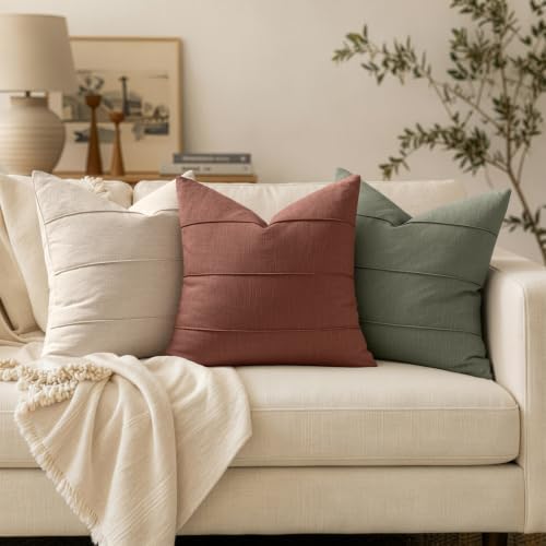MIULEE Euro Sham Fall Linen Throw Pillow Covers 26x26 Autumn Glaze Striped - Image 6