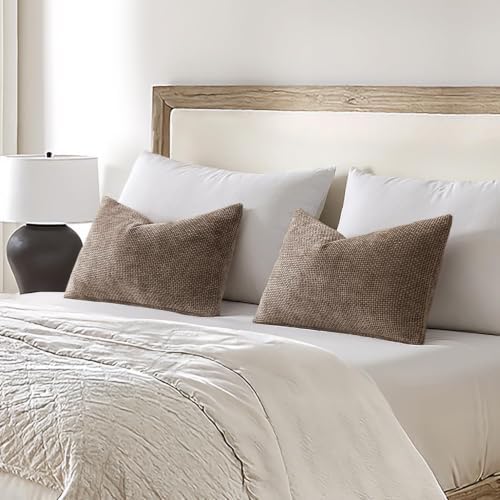 MIULEE Dercorative Lumbar Throw Pillow Covers 12x20 Inch Brown 2 Pack - Image 3