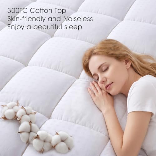 EASELAND Full Size Mattress Pad Cotton Pillow Top Mattress Topper White - Image 4