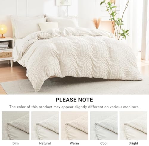 HYMOKEGE Ivory King Size Comforter Set Seersucker 7 Pieces, All Season Luxury - Image 6
