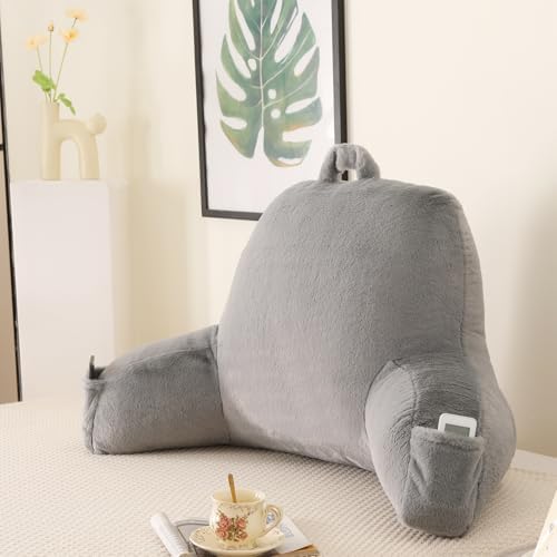 Large Plush Backrest Pillow for Sitting in Bed, Faux Fur by PAJEO