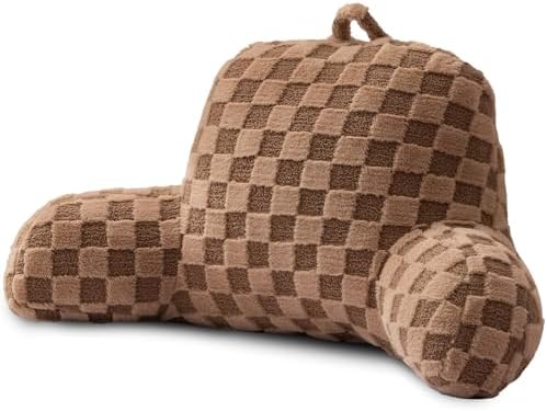 A Nice Night Faux Fur Reading Pillow, Checkered Fluffy Grid Plaid, Bed Wedge by ANICENIGHT
