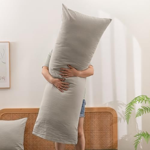 BESTOUCH Washed Cotton Pillowcases Linen Feel Linen Grey Body - Image 5