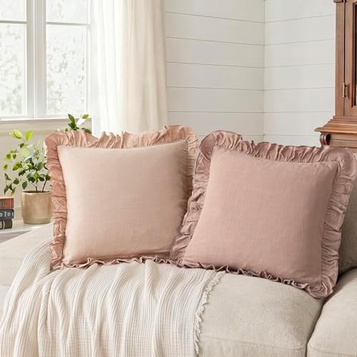Foindtower Set of 2 Decorative Linen Fringe Ruffle Throw Pillow Covers Soft - Image 4