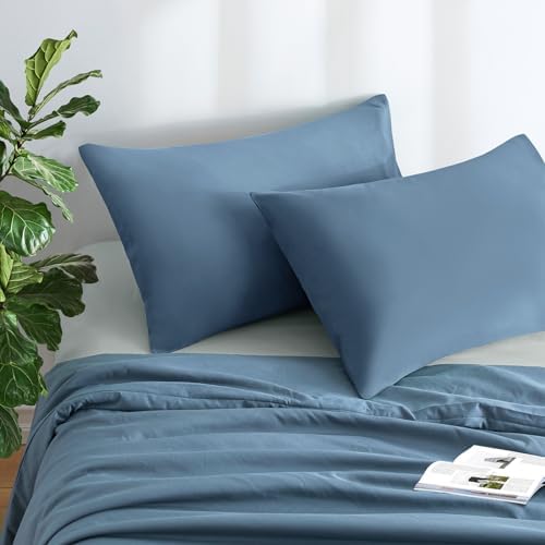 MILVOWOC Brushed Microfiber Queen Pillowcases, Slate Blue, 20x30 Inch - Image 2