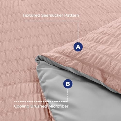 HYMOKEGE Rose Gold/Light Grey Twin XL Comforter Set Seersucker 5 Pieces - Image 4