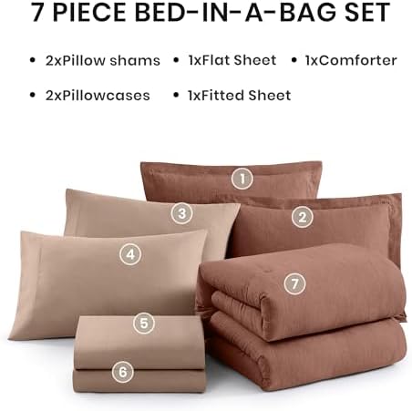 Monbix King Comforter Set 7 Pieces Terracotta Cationic Dyeing Bed in a Bag - Image 7