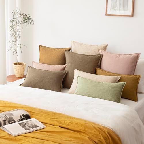 Foindtower Linen Solid Decorative Throw Pillow Covers 20x20 Inch Light Pink - Image 7