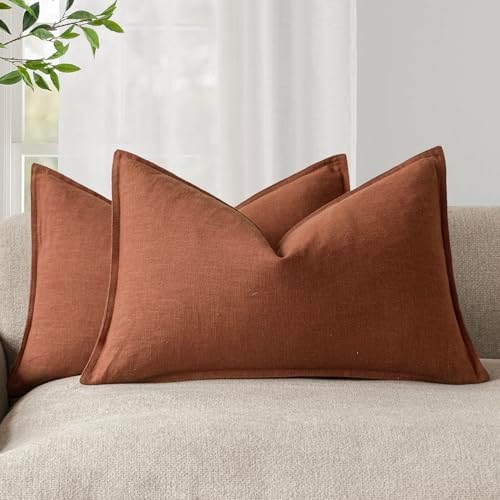 Foindtower Decorative Linen Lumbar Throw Pillow Covers 12x20 Rust Orange by Foindtower