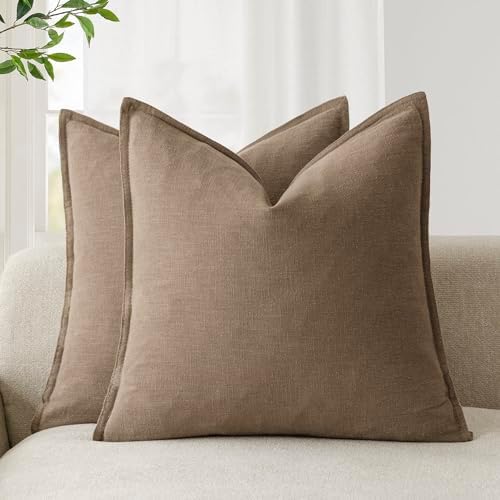 Foindtower Linen Solid Decorative Throw Pillow Covers 22x22 Cocoa Brown by Foindtower