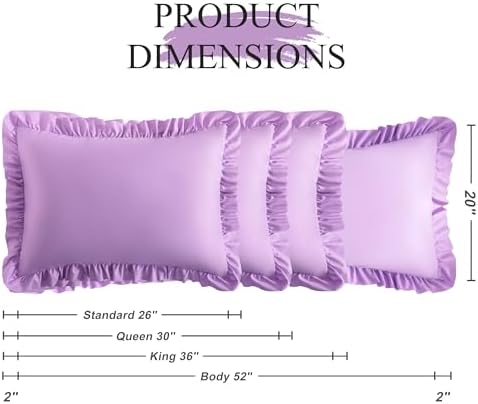 Ruffled Standard Pillow Shams, 2 Pack, 20x26 Inches, Light Purple - Image 3