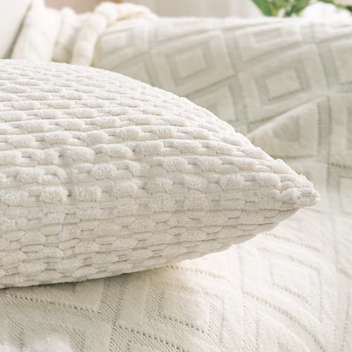 Set of 4 Cream White Decorative Throw Pillow Covers 18x18 Inch Corduroy Pillow - Image 4