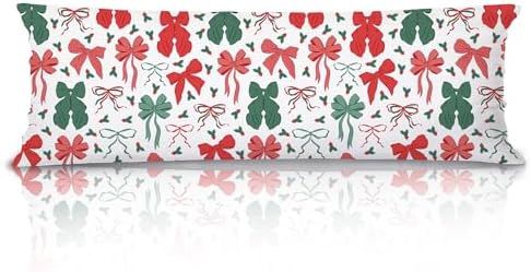 Red and Green Christmas Bows 20x54 Body Pillow Cover, Preppy Girly Christmas by Unknown