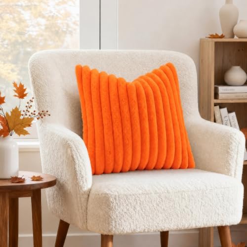 decorUhome Fall Faux Fur Throw Pillow Covers 26x26 Set of 2 Orange - Image 4