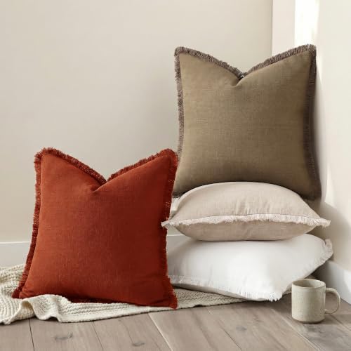 decorUhome Linen Fringe Rust Throw Pillow Covers 22x22 Set of 2 - Image 6