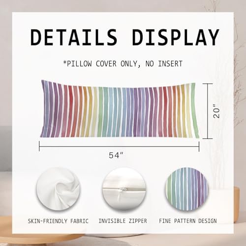 Boho Colorful Striped 20x54 Body Pillow Cover, Minimalist Boho Watercolor - Image 2