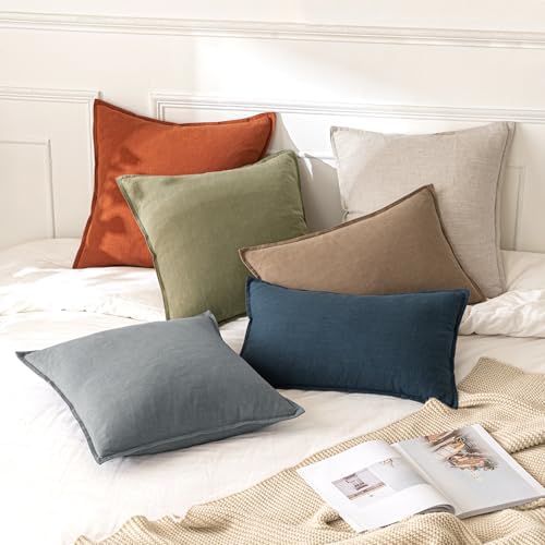 MIULEE Decorative Linen Pillow Covers 18x18 Inch Burnt Orange - Image 5
