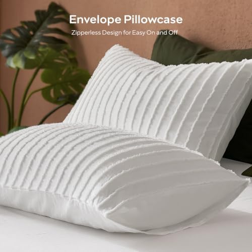 JELLYMONI White Striped Tufted Pillowcases King Size - Image 4