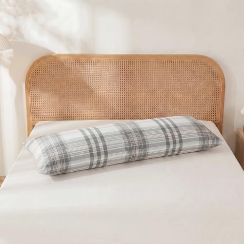 Merryword 100% Cotton Body Pillow Cover, 20 x 54, Washed Cotton Coral Plaid - Image 2
