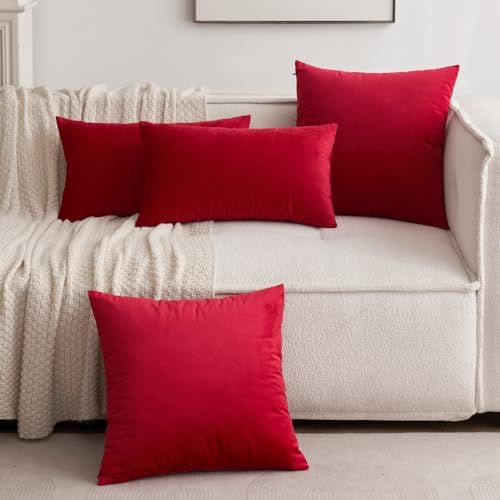 MIULEE Velvet Throw Pillow Covers 22x22 Inch Pack of 2 Red - Image 6