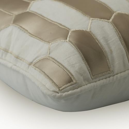 The HomeCentric Ivory 12"x20" Rectangle Pillow Covers, Linen Applique Lumbar - Image 2
