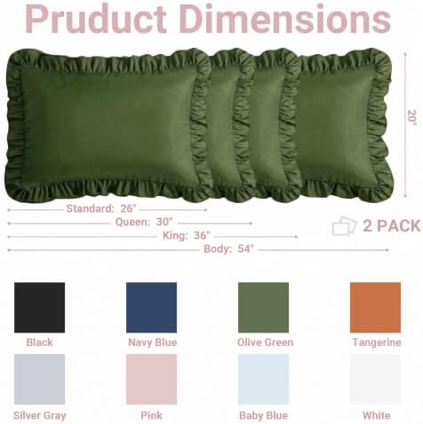 Set of 2 Microfiber Ruffle Pillow Cases Standard Size Olive Green - Image 6