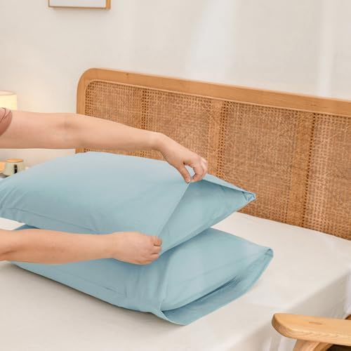 BESTOUCH Washed Cotton Pillowcases Linen Feel Hushed Green Queen - Image 4