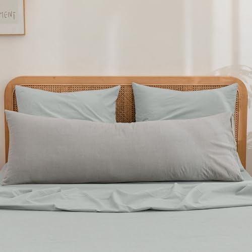 BESTOUCH Washed Cotton Pillowcases Linen Feel Northern Droplet Grey Euro - Image 3