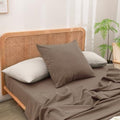 BESTOUCH Washed Cotton Pillowcases Linen Feel Pine Bark Brown Euro by BESTOUCH